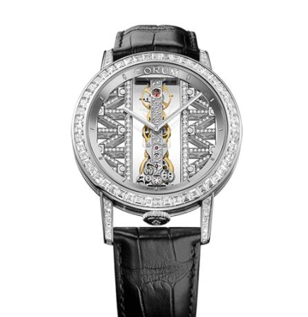 Review Copy Corum Golden Bridge 43 White Gold Baguette Watch B113/03253 - 113.990.69/0F01 GG69G